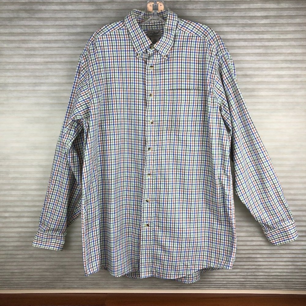 L.L. Bean Wrinkle Resistant Checkered Ultrasoft Brushed Cotton Button Down Shirt